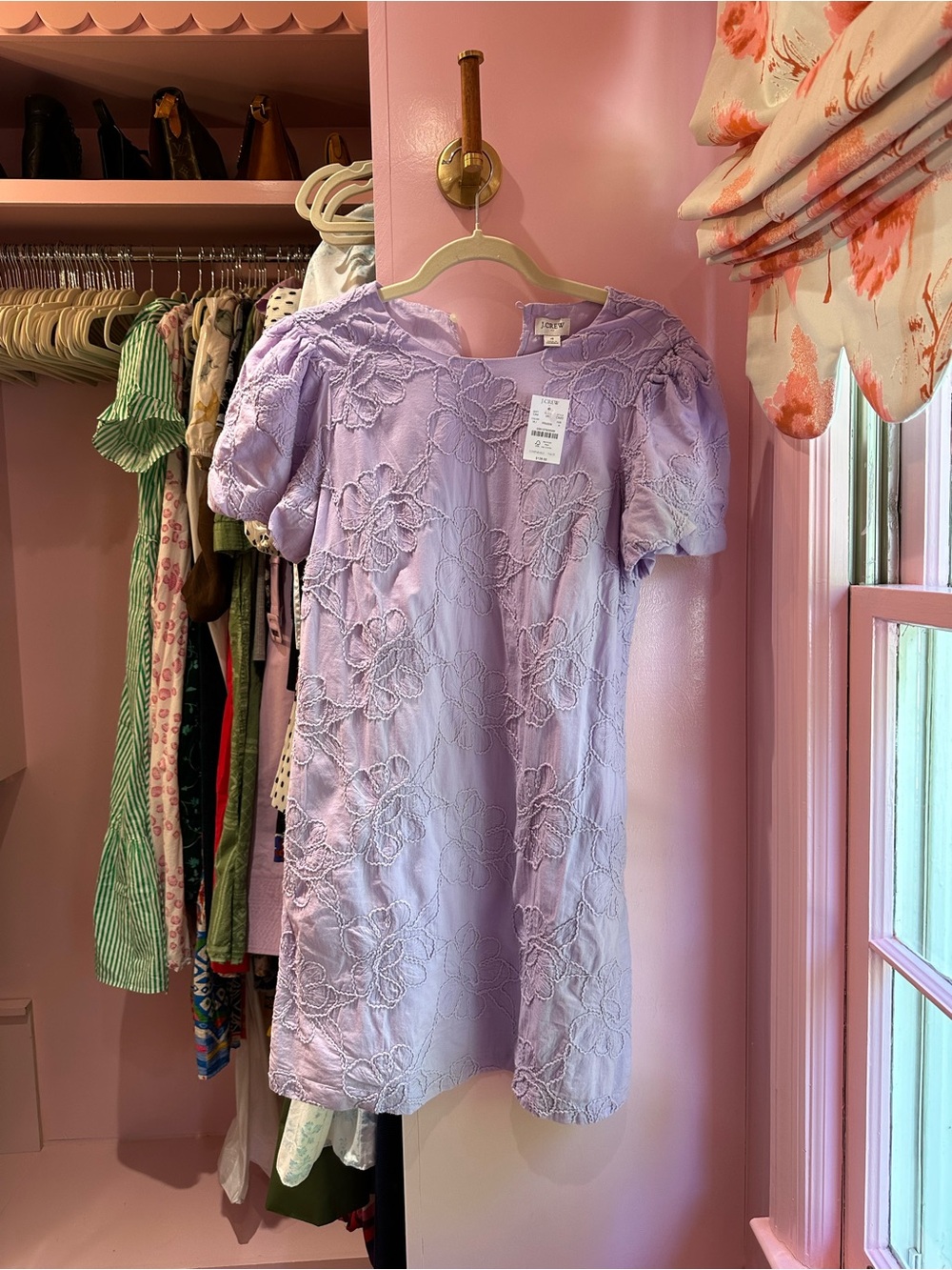 Lilac Lace-Embroidered Puff Sleeve Dress nwt